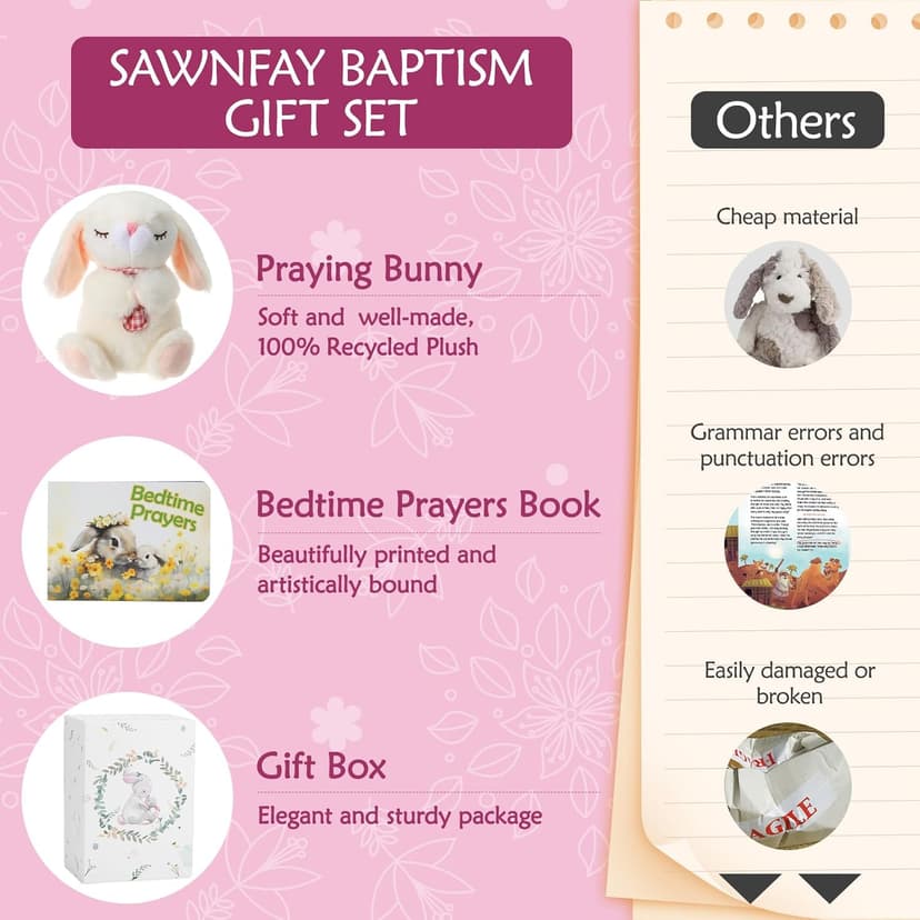Baptism Gifts for Girls and Newborn Baby, Christening Gifts Set, 7" Praying Bunny Plush Toy and Bedtime Blessing Book in Keepsake Gift Box, Ideal Easter Gifts for Kids