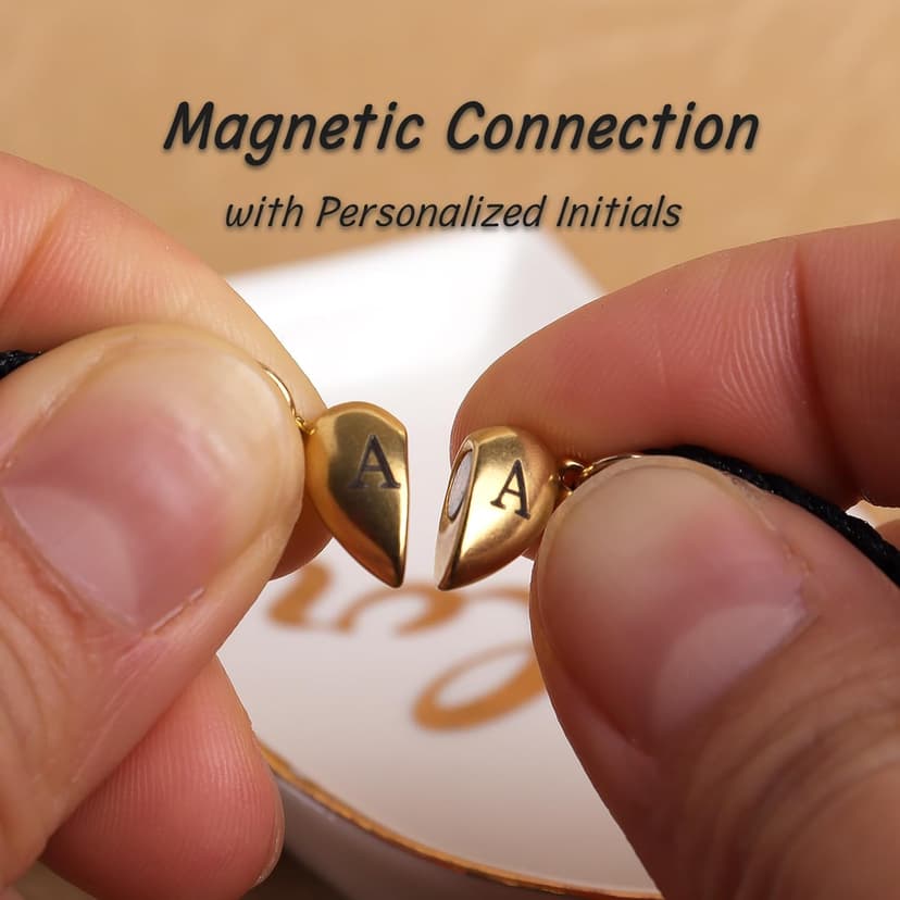 Matching Bracelets for Couples, Gold Heart Initial Friendship Adjustable Bracelet Women Cute Match Charm Letter Name Black Braided Rope Valentines Bf Gf Friends Jewelry Gift