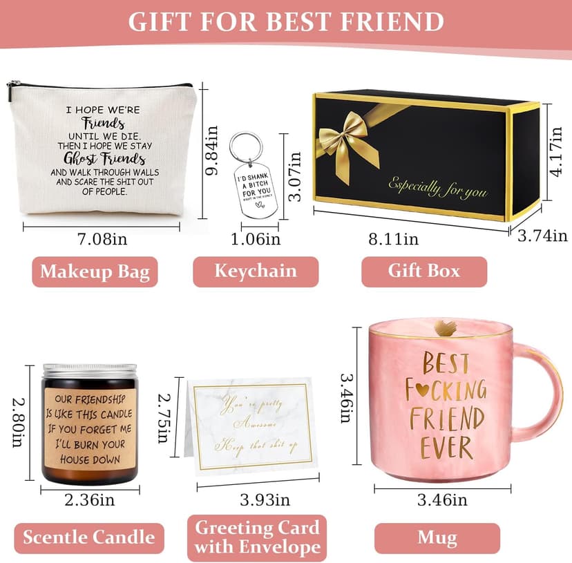 Best Friend Birthday Gifts for Women Friendship Gifts for Women Funny Best Friend Gift for Woman Bestie Gift for Woman Bff Bestfriend, Coffee Mug Makeup Bag Keychain Card