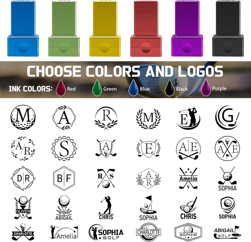 Golf Ball Stamp Personalized, Custom Golf Ball Marker with Monogram Name Design, Waterproof Ink Customized Golf Ball Stamper, Golf Accessories Gifts for Golfers Men Dad Husband