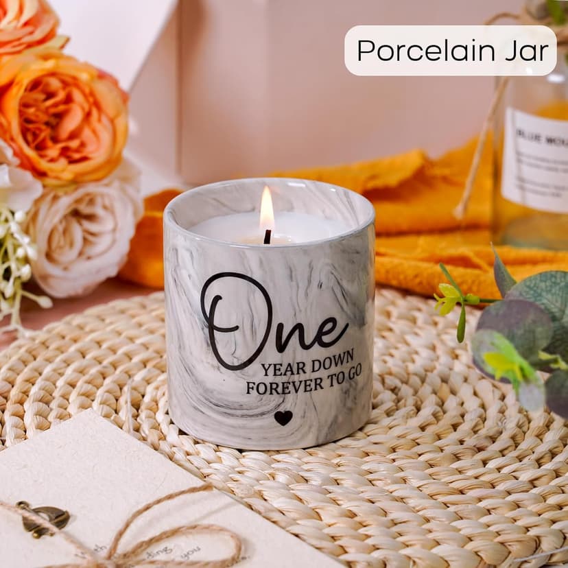 1 Year Anniversary Candle for Girlfriend Boyfriend - One Year Anniversary Wedding Gifts for Couple First Year Anniversary Present for Wife Husband Fiance - 6 Oz 1st Anniversary Porcelain Candle