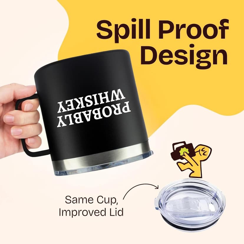 Dad Gifts for Christmas Day - Whiskey Gifts for Men Probably Whiskey Coffee Mug for Dad Tumbler Black 14oz Gift for Whisky Lovers Funny Birthday Present for Coffee Drinkers Gift Ideas for Father's Day