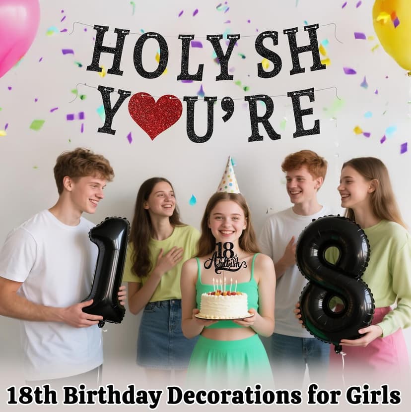 Funny 18th Birthday Decorations for Girls Boys - Glitter 18th Birthday Banner, Adultish Cake Topper &18 Balloon Numbers Set - 18 Years Old Gifts Party Decorations Supplies