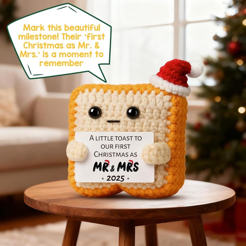 First Christmas 2025 Stocking Stuffer for Boyfriend Girlfriend–Wedding Gifts for Newlyweds Xmas Ornament for Couple Husband Wife – Sentimental Crochet Toast Plush Figure Decoration