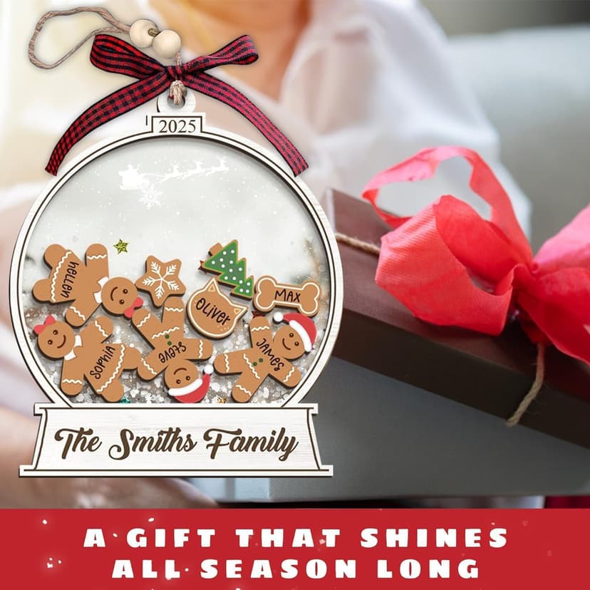 Personalized Christmas Ornaments 2025 - Snow Globe Personalized Ornaments for Family of 2,3,4,5,6,7,8,9,10 Members, Ginger Breads Custom Ornament Xmas Gift Idea