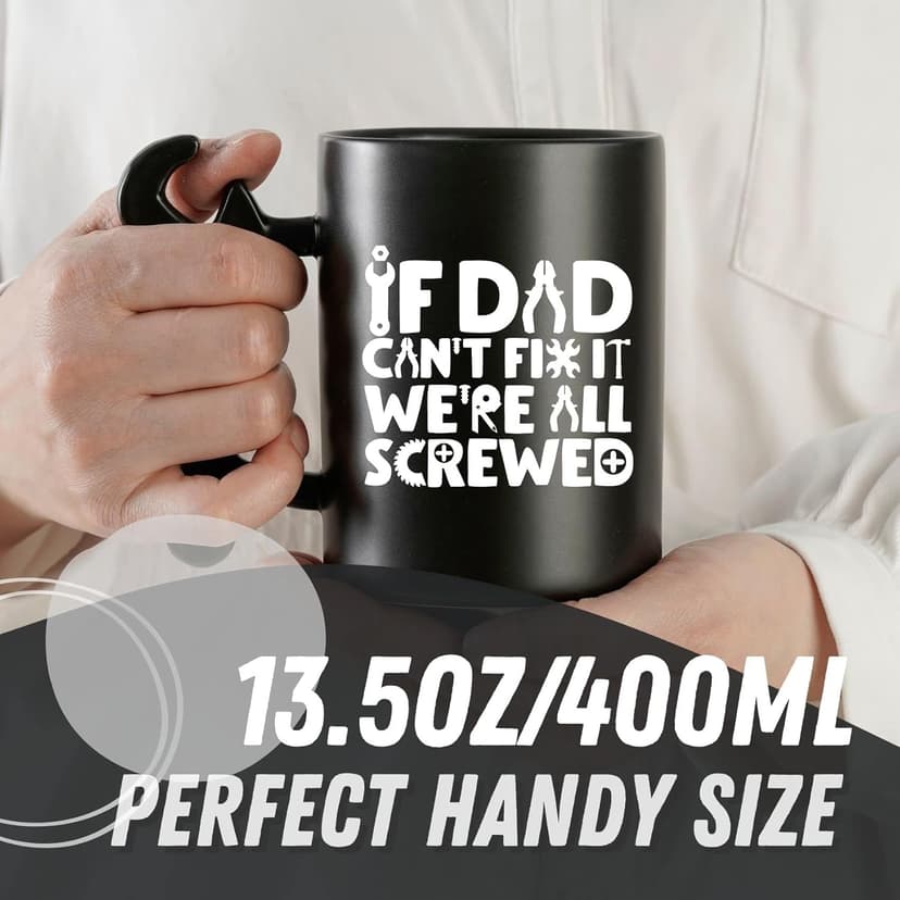 Onebttl Coffee Mug With Wrench Spanner Handle - Dad Gifts From Daughter and Son, 13.5oz Funny Ceramic Mug for Father's Birthday, Father's Day, Christmas - Dad Can Fix