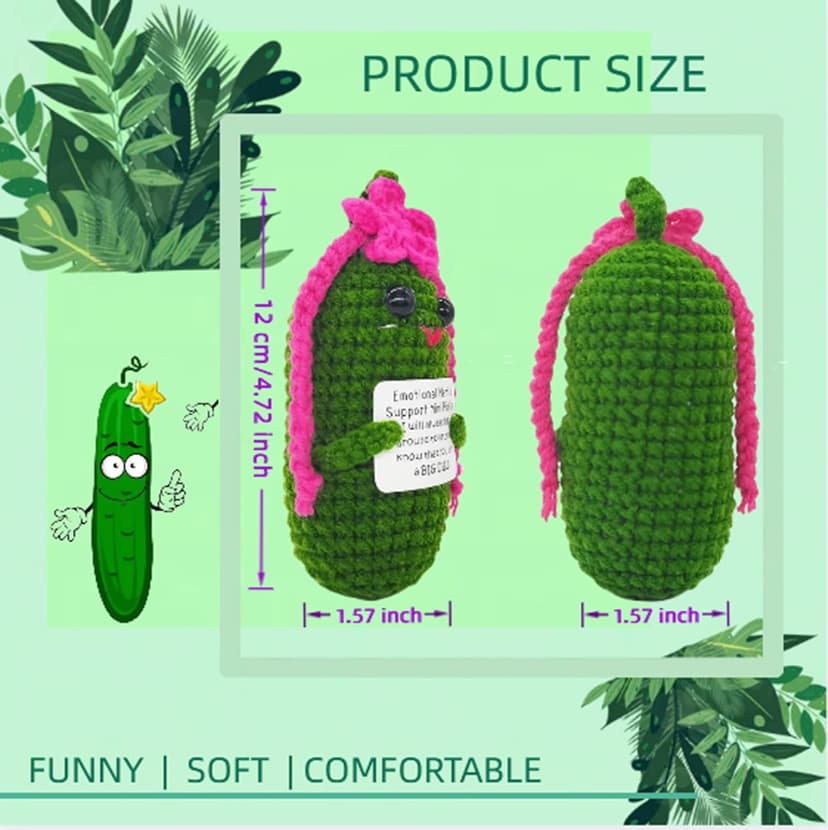 Funny Crochet Pickles 1 Pcs with Affirmations Cards for Inspirational Novelty Good Luck Gift and Party Decorations (KK-CKD04- REDCUM)