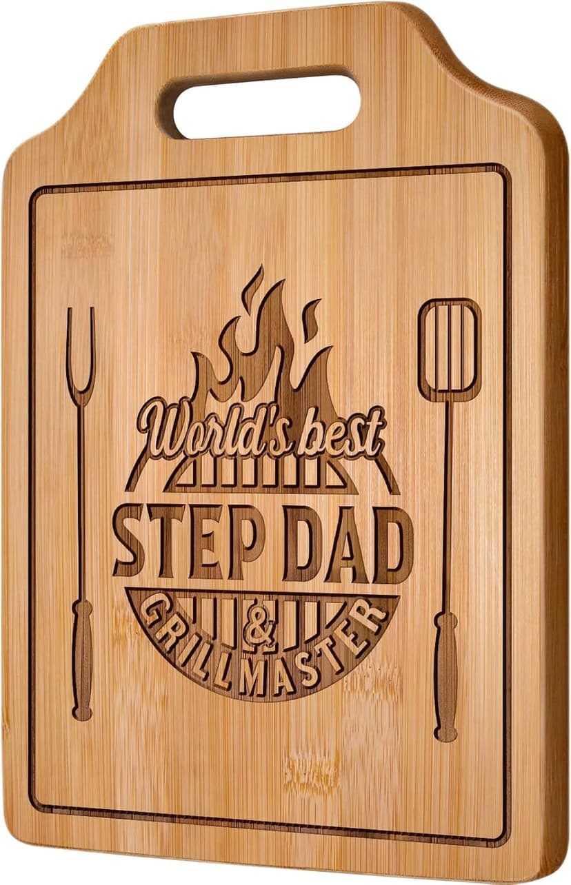 AceThrills Step Dad Gifts for Step Dad Birthday, Christmas, Fathers Day - Engraved Bamboo Cutting Board 12.3"L x 8.7"W x 0.4"Th