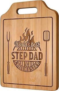 AceThrills Step Dad Gifts for Step Dad Birthday, Christmas, Fathers Day - Engraved Bamboo Cutting Board 12.3"L x 8.7"W x 0.4"Th