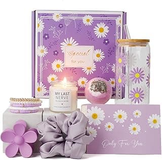 Birthday Gifts for Women Friendship, Teen Girls, Girls, Unique Cute Birthday Gift Box For Girl, Her, Sister, Daughter, Friends, Ideas Cute Daisy Aesthetic Glass Cups Gifts Set (Purple)