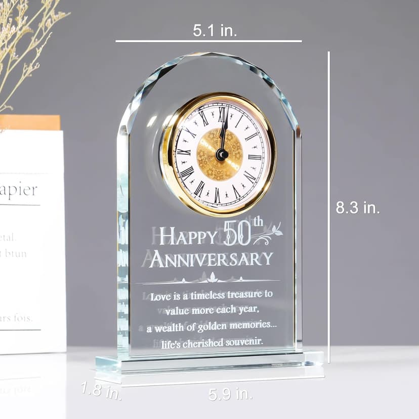 YWHL 50th Wedding Anniversary Quartz Clock Gifts for Parents, 50 Years Golden for Couple, Happy 50th Anniversary Decoration Gift for Her Him (Battery not Included)