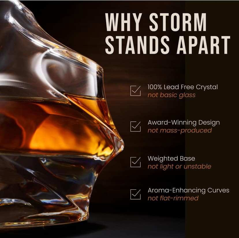 Storm Japanese Crystal Whisky Decanter – 100% Ultra Clarity Lead-Free Crystal – 750ml Elegant Liquor Carafe for Whiskey, Scotch, Bourbon & Spirits