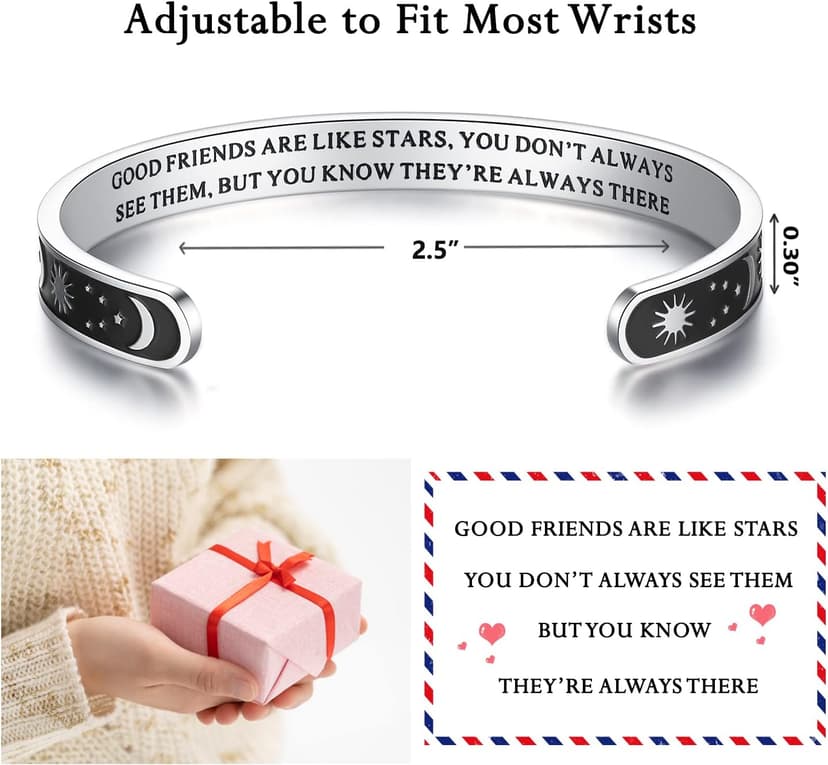 TONY & SANDY Inspirational Bracelets for Women Teen Girls Personalized Gifts for Daughter Granddaughter Mom Sister Friends Stainless Steel Engraved Cuff Birthday Easter Christmas