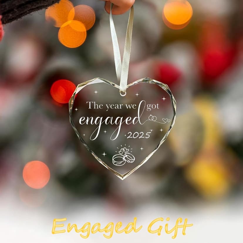 Engagement Gifts for Couples 2025 The Year We Got Engaged Bride to Be Gifts Engagement Gift for Newly Engaged Couples, Her, Women, Him, Friends, Real Glass Christmas Ornaments (Heart-Engaged)