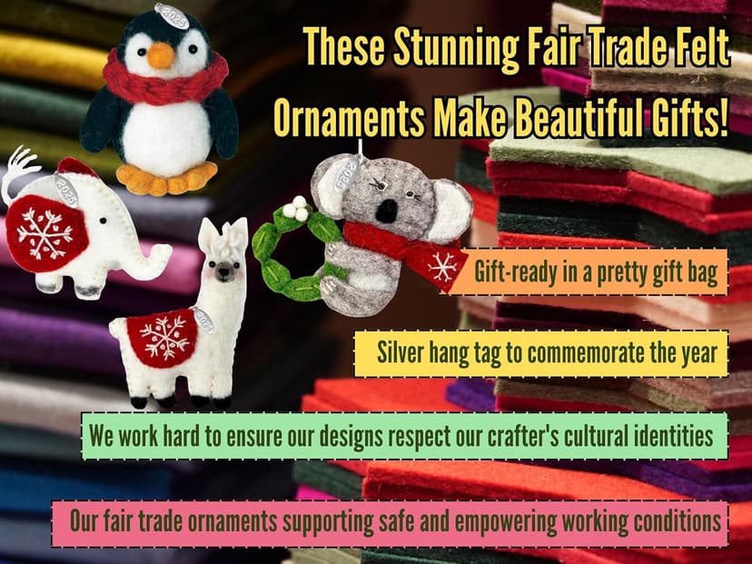 Llama Christmas Ornaments 2025, Felt Christmas Ornaments, Lama Gifts for Women, Fair Trade, Hand Made in Nepal - Comes in a Gift Bag