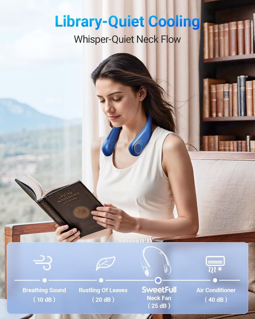 SWEETFULL Portable Neck Fan 360° Cooling Bladeless Personal Fan | No Hair Twisting - 4000mAh USB Rechargeable Wearable Fan for Travel, Birthday Gifts for Men, Women, Mom, and Dad