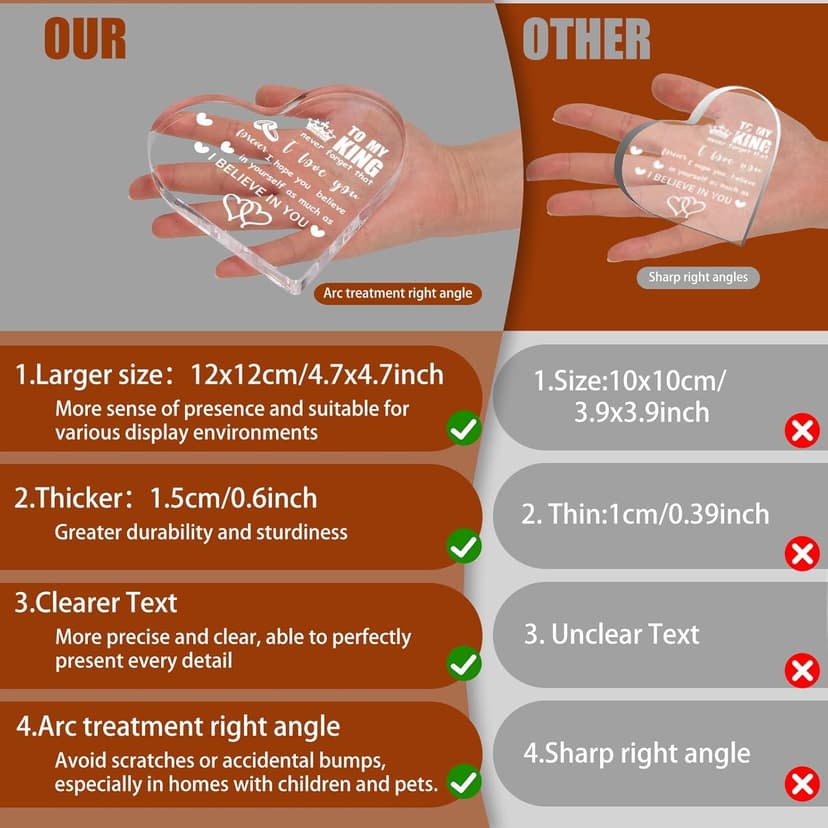 Gifts for Boyfriend, Men, Husband, I Love You Romantic Birthday Anniversary Retirement Gift - Heart Shaped Acrylic Block Paper Weights for Him Idea