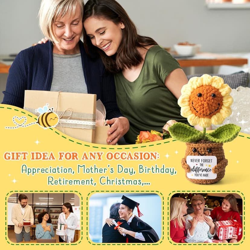 Christmas Thank You Gifts for Women, Nurse, Coworkers, Teacher, Boss, Retirement Farewell Going Away - Emotional Sunflower Support Crochet - Never Forget The Difference You Make Gifts