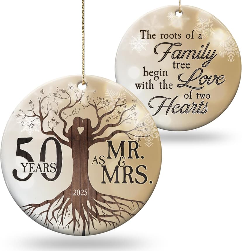 50th Wedding Anniversary Ornament - Ceramic Christmas Ornament Gift for Couple, Parents, Friend - 50th Anniversary Present Holiday Decoration