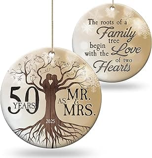 50th Wedding Anniversary Ornament - Ceramic Christmas Ornament Gift for Couple, Parents, Friend - 50th Anniversary Present Holiday Decoration