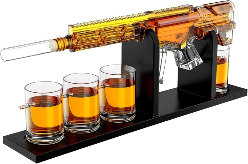 AR15 Gun Decanter Birthday Gifts for Men Dad, Whiskey Set - Rifle Limited Edition, Silencer Stopper - 800 ml & 12oz Bullet Glasses - Father Gift - Drinking Party, Liquor, Vodka Tik Tok Viral Dispenser