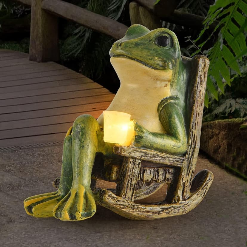 Miniature Frog Garden Statue Gifts Christmas Decorations Fairy Garden Accessories Outdoor Lights Solar Garden Frog Decor Art Housewarming Gift for Patio,Yard,Lawn Ornament,3.89"x2.36"x3.93