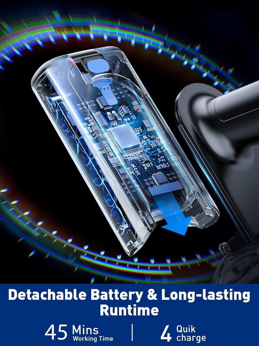 Cordless Vacuum Cleaner, 8 in 1 Powerful Suction Lightweight Vacuum Cleaner for Home, LED Display, 3 Suction Modes, 45Mins Detachable Battery Vacuum for Hard Floor Carpet Pet Hair