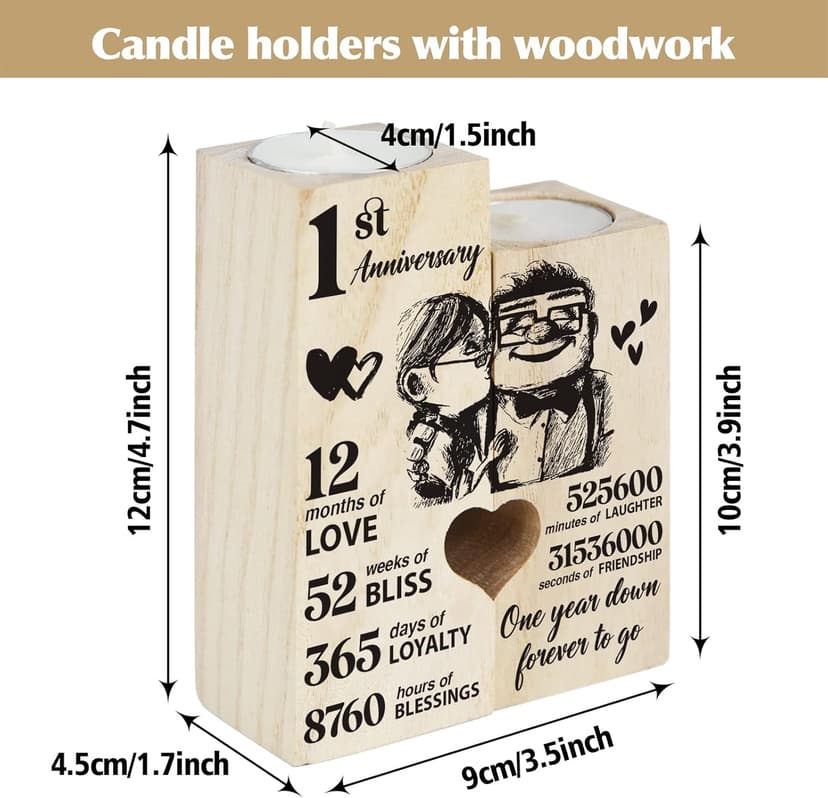 1st Anniversary Wedding Gifts for Wife, Couples Gifts Candlestick,1st 1 Year Wedding Anniversary Birthday Gifts for Wife from Husband,Wedding Anniversary Presents for Girlfriend,One Year for Her