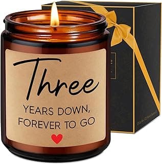 Fairy's Gift 3 Year Anniversary Candle Gifts for Him Her Wife Boyfriend GF Husband - Leather 3rd Anniversary Couple Gifts Ideas - 3rd Year Wedding Anniv. Presents for Couples, Happy Third Anniv.