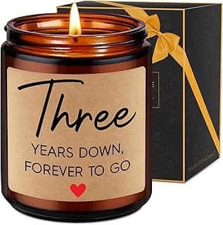 Fairy's Gift 3 Year Anniversary Candle Gifts for Him Her Wife Boyfriend GF Husband - Leather 3rd Anniversary Couple Gifts Ideas - 3rd Year Wedding Anniv. Presents for Couples, Happy Third Anniv.