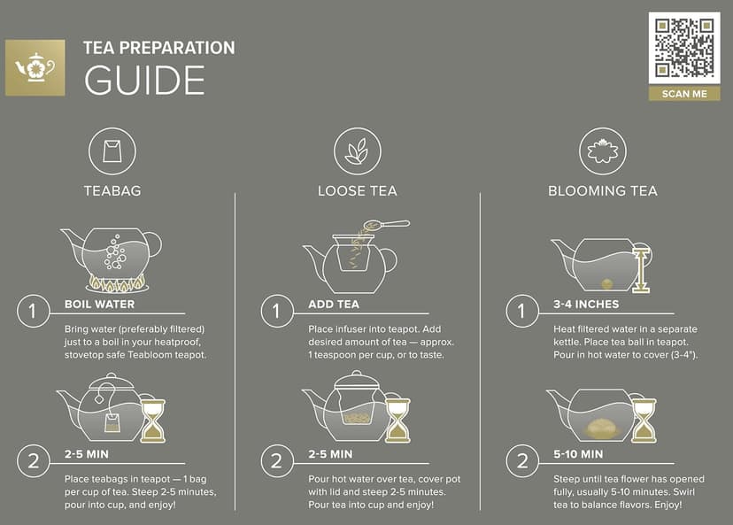 Teabloom Complete Glass Tea Set – Teapot (40 oz), Loose Tea Infuser, 4 Insulated Teacups, Tea Warmer with Candlelight, and 12 Flowering Teas – Elegant Blooming Tea Gift Set