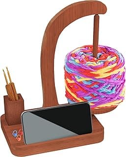 Upgraded Yarn Holder for Crocheting,Wooden Crochet Yarn Holder Magnetic Rotation Yarn Spinner with Crochet Accessories Storage and Phone Stand,Yarn Ball Holder Crochet Gift for Knitting Lovers