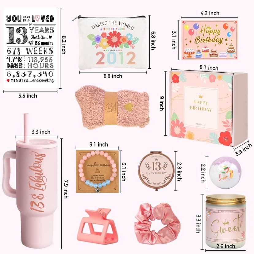 13th Birthday Gifts for Girls - 13 Year Old Girl Gifts Ideas for Offical Teenagers Girls - 13th Birthday Decorations Trendy Teen Girl Stuff - 11 Pieces Best Present for Daughter, Niece