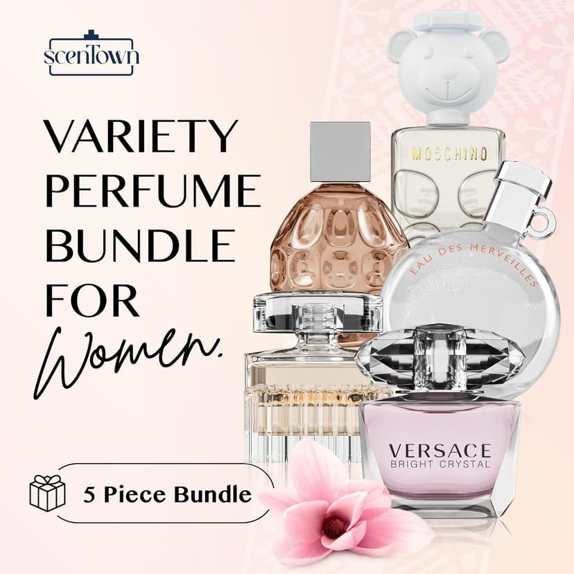 Scentown Mini Perfumes for Women (Giftset Bundle of 5) – Designer Perfume Samples for Women Packed in an Elegant Gift Box – Bundle Includes Moschino, Jimmy Choo, Chloé, Hermes & Versace