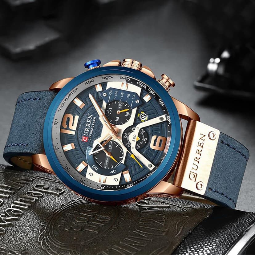 FANMIS Mens Luxury Watches Business Chronograph Dress Waterproof Leather Strap Analog Quartz Wrist Watch