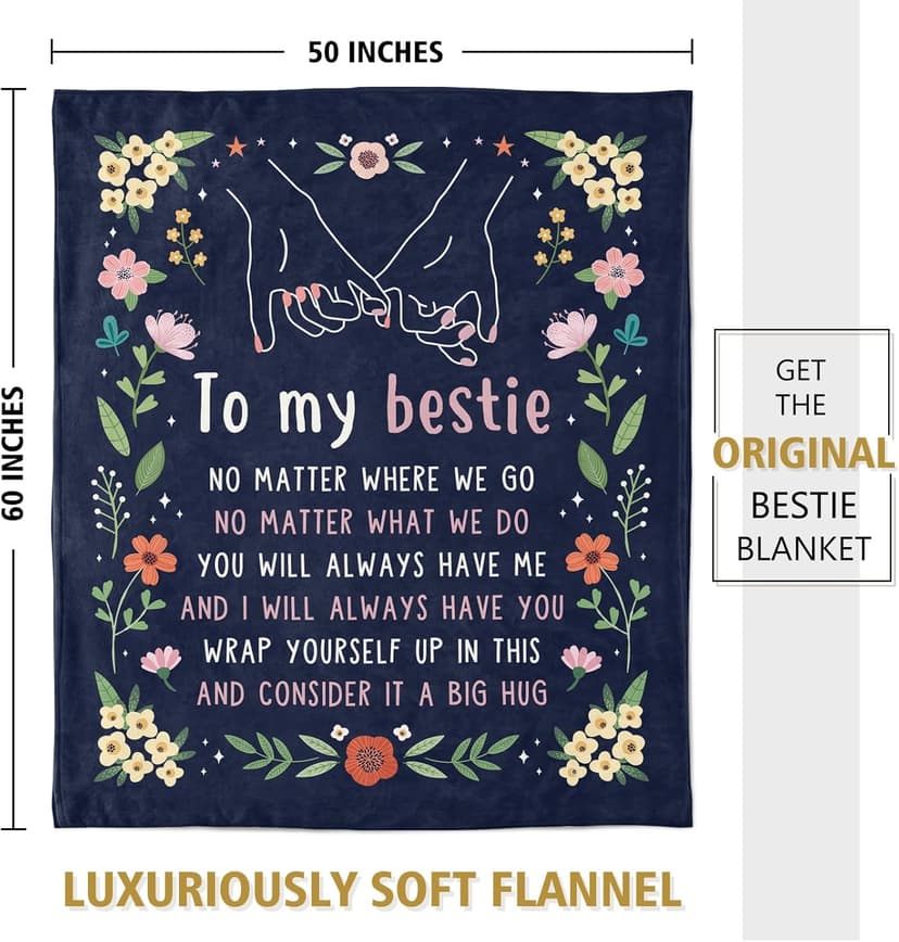 Friendship Gifts for Women, Best Friend Birthday Graduation Gifts for Women, Best Friend Blanket Gift, to My Bestie Throw Blanket for Christmas Mothers Day 60" x 50"
