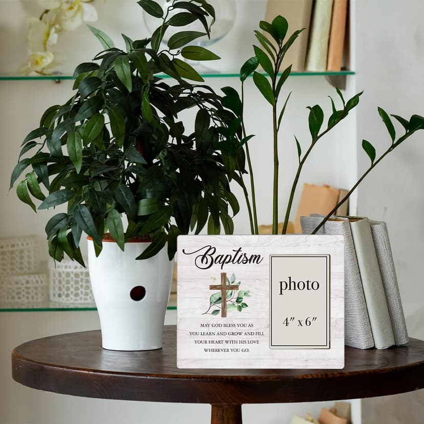 Baptism Picture Frame, Baptism Gifts for Boys, Christening Gifts for Girls, Catholic Baby Gift Wood Photo Frame, 4 x 6 Inch Photo