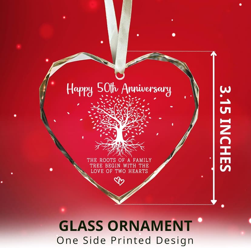 50th Anniversary Marriage Gifts for Couple - 50th Anniversary Wedding Gifts - 50 Wedding Ornaments for Couple, Her Him, Wife Husband, Parents - Glass Ornament
