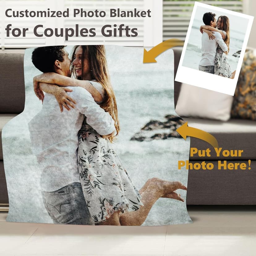 Custom Blanket with Picture Text Customized Fleece Photo Blanket for Couples Gifts Personalized Blankets and Throws Christmas Birthday Gifts for Boyfriend Girlfriend