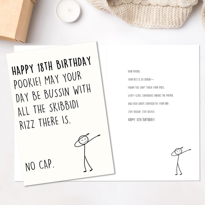 IDU 18th Birthday Card,Happy 18th Birthday Gifts & Decorations for Boys Girls,Funny 18 Year Old Birthday Gifts Cards for Son Daughter with Gen Z Slang Meme-Inspired Design