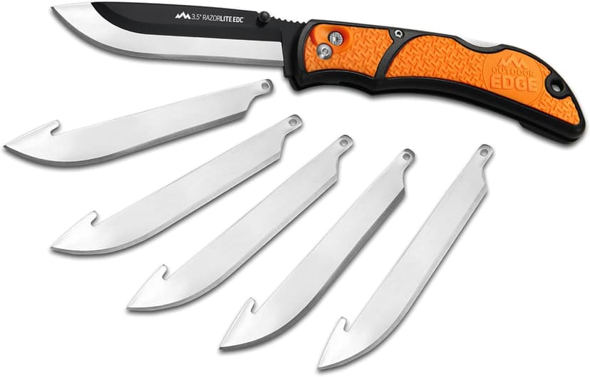 OUTDOOR EDGE OUTDOOR EDGE 3.5" RazorLite EDC Knife. Pocket Knife with Replaceable Blades and Clip. The Perfect Hunting Blade for Skinning Deer. Blaze Orange with 6 Blades