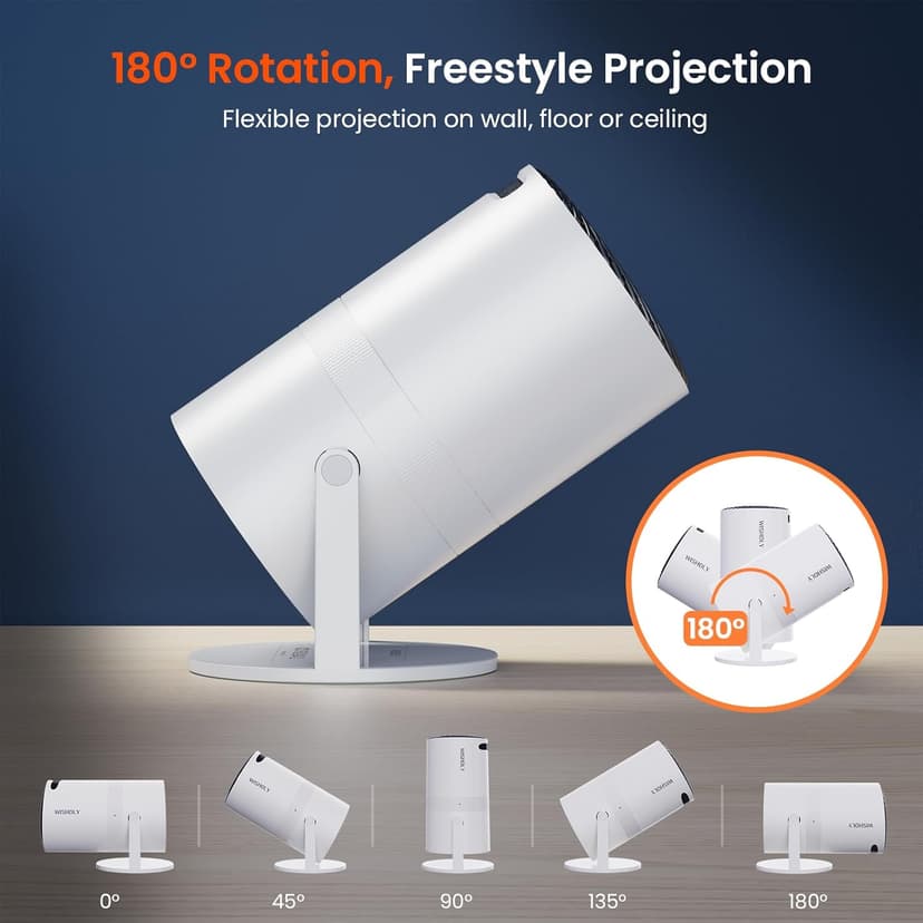 Mini Projector with WiFi and Bluetooth, Portable Movie Projector with 180° Rotatable, 1080P HD Supported, Auto Vertical Keystone, Compatible with Smartphone, TV Stick, Laptop, HDMI, USB