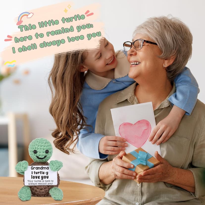 Mini Funny Turtle Grandma Gifts, Birthday Gifts for Grandma from Granddaughter Grandson Grandkids, Nana Gigi Love Small Cute Stuff Things, Handmade Emotional Positive Crochet Turtle