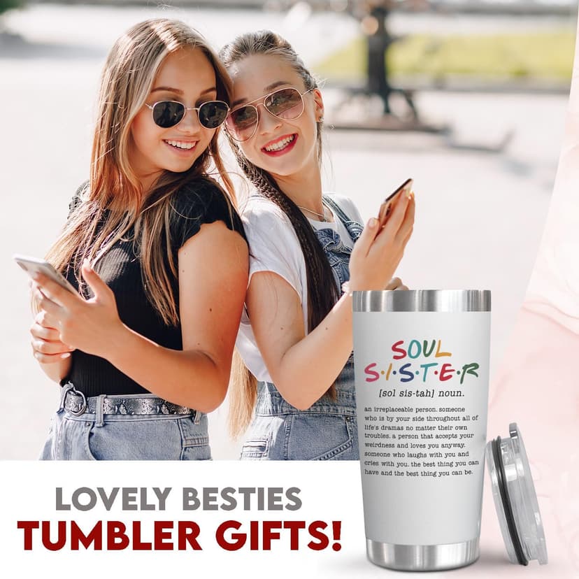 TEEZWONDER Friendship Gifts for Women - Soul Sister Stainless Steel Insulated Coffee Tumbler with Lid 20 oz - Mothers Day Birthday Gifts for Friendship Women Friend BFF Female Work Bestie Coworkers