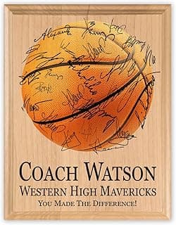 Basketball Coach Gift Plaque - Coaches Recognition Award Trophy - SIGNABLE PERSONALIZED For Team Signatures & Thank You Notes - Solid Wood - 8.5in x 11in x .75in (Basketball Coach)