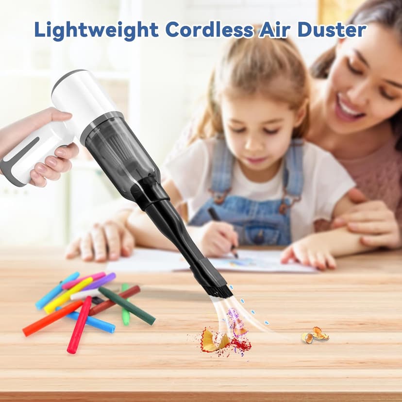 Cordless Vacuum Cleaner-Mini Air Duster, Portable Handheld Vacuum, 3 in1Dry Use Dust Buster & Air Blower for Kitchen, 6500PA Suction,Inflate/Deflate Swim Ring (White)