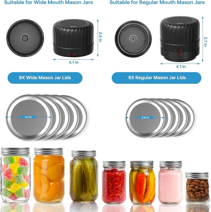 Electric Mason Jar Vacuum Sealer Kit for Wide-Mouth & Regular-Mouth Mason Jars, Food Saver Vacuum Canning Sealer Machine Includes 10 Jar Lids