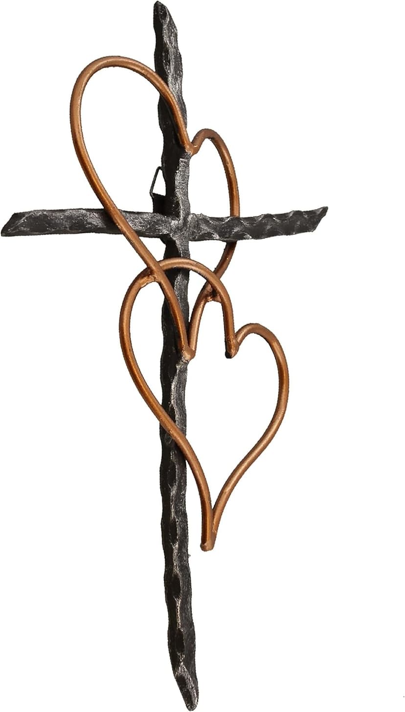 Old River Outdoors Entwined Hearts Decorative Metal Wall Cross - Joined Two Hearts, One Love Promises Kept