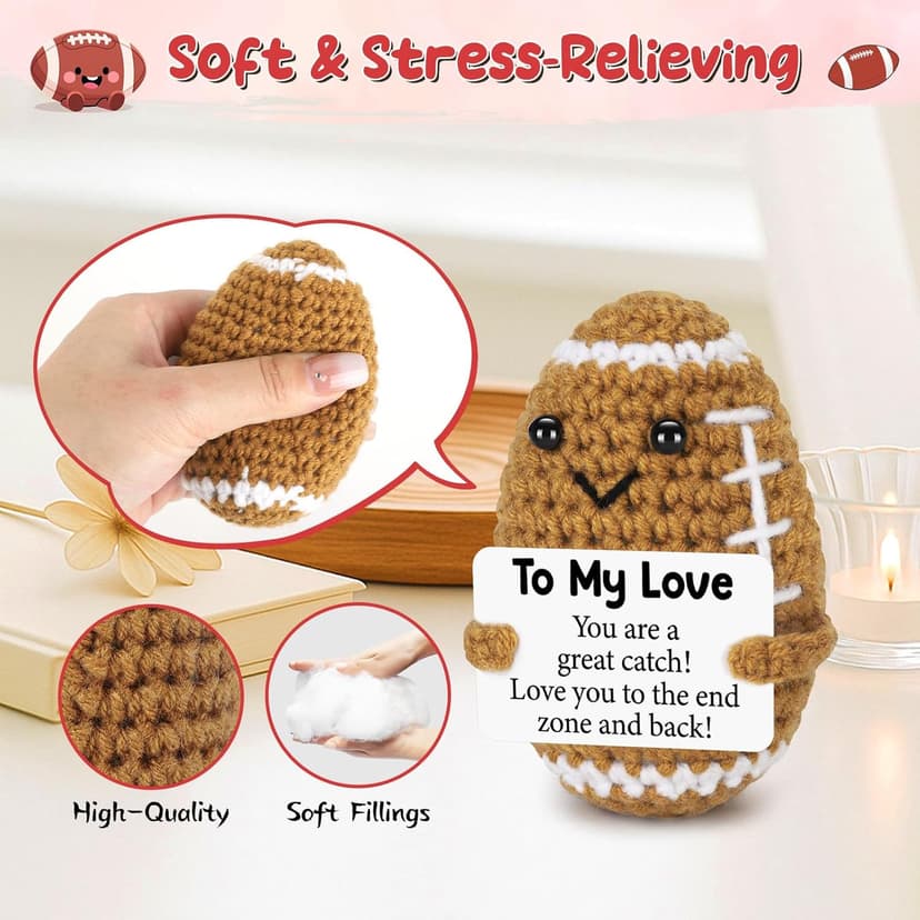 Birthday Gifts for Him Her Boyfriend Girlfriend, to My Love Handmade Emotional Crochet Football, Small Cute Anniversary Present for Him, Mini Romantic I Love You Gift for Husband Wife Couple
