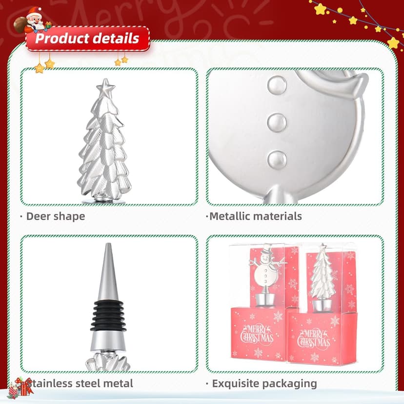 Christmas Wine Bottle Stoppers Set of 2, Wine stoppers for Christmas Thanksgiving Halloween and Easter Decorative, Xmas Wine Stoppers Gift for Hostess - Wine Corker/Wine Bottle Sealer